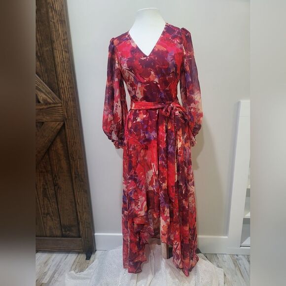 ELIZA J Floral-Print High-Low Chiffon Dress NWOT size 2 Pink - Picture 2 of 4